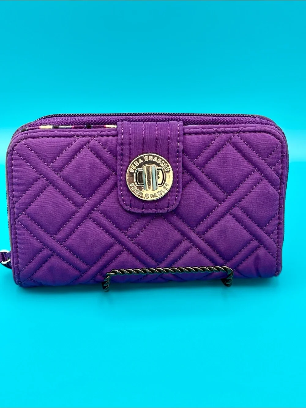 Vera Bradley Quilted Purple Zip Wallet with Turn-Lock Detail